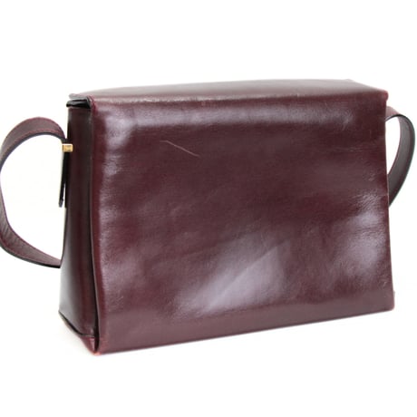 CELINE Horse Carriage Hardware Flap Shoulder Bag Leather Burgundy #75246