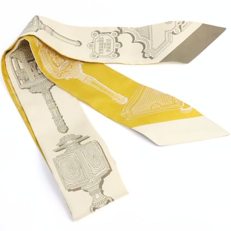 HERMES Twilly Scarf Silk Ivory Yellow #19312