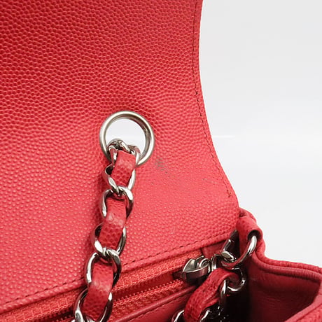 CHANEL Mini Rectangular Flap Bag Quilted Caviar Red ＃19220