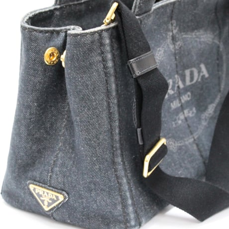 PRADA Mini Canapa Handbag Denim Black 1BG439 #75041