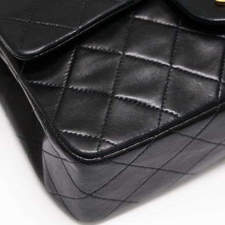 CHANEL Classic 23 Small Double Flap Bag Quilted Lambskin Black ＃73839