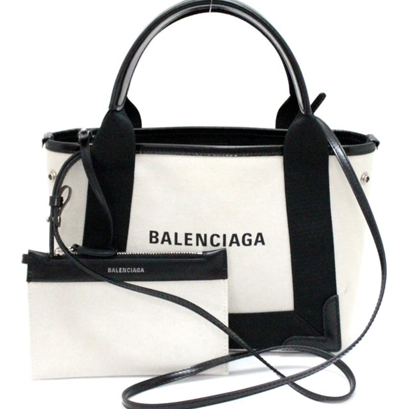BALENCIAGA Navy XS Cabas Canvas Leather Tote