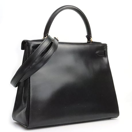HERMES Retourne Kelly 28 Handbag Boxcalf Leather Black ＃19303