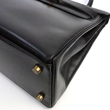 HERMES Retourne Kelly 28 Handbag Boxcalf Leather Black ＃19303