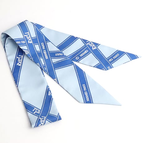 HERMES Twilly Scarf Silk Bolduc Blue #19191