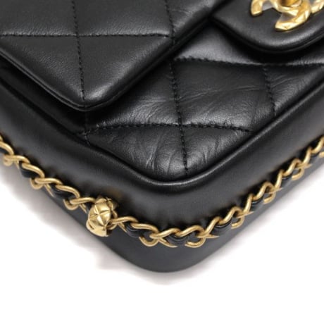 CHANEL Chain Around Mini Flap Bag Quilted Lambskin Black #75034