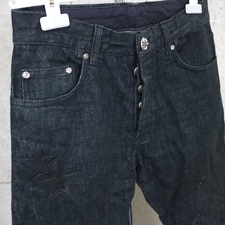 Chrome Hearts Star Patched Fleur Knee Jeans #101599