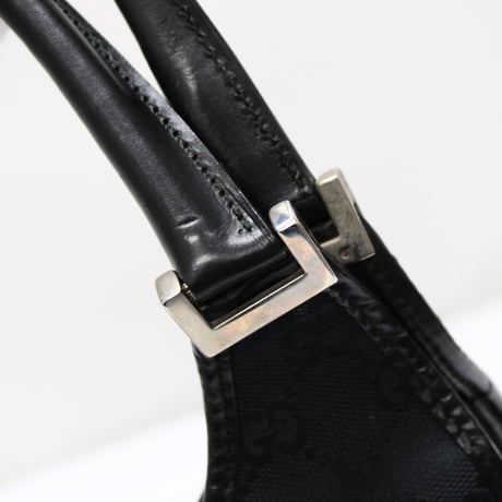 GUCCI Medium Jackie Bardot Hobo Bag GG Canvas Leather Black #74585