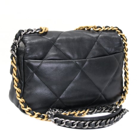 CHANEL Small 19 Shoulder Bag Quilted Shiny Lambskin Black #74408