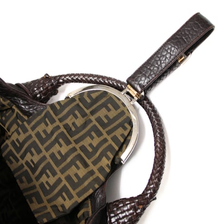 FENDI Spy Handbag Nappa Leather Zucca Canvas ＃75129