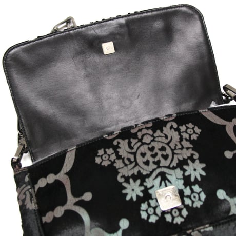 GUCCI Mini Flap Bag with Chain Velvet Paisley Black #74794
