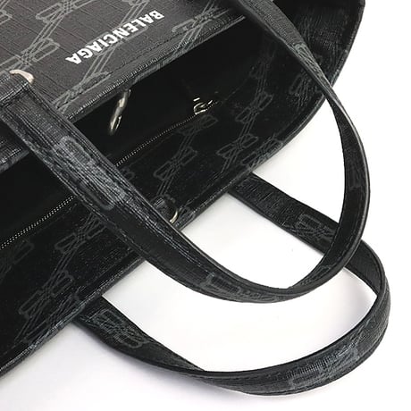 BALENCIAGA Small Signature Shopper Tote Bag BB Monogram Coated Canvas Black #18523
