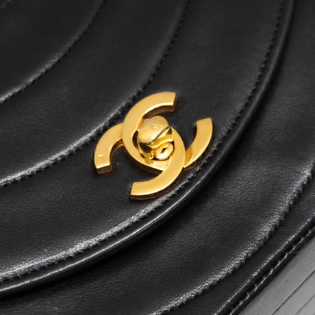 CHANEL Half Moon Flap Bag Quilted Lambskin Black #72911