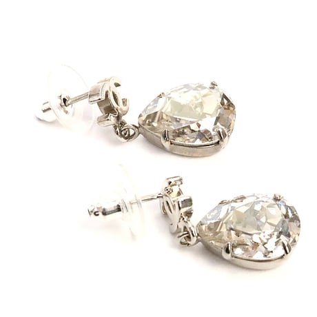 CHANEL CC Logo Dangle Pierced Earrings Crystal Silver-toned A12W ＃18824