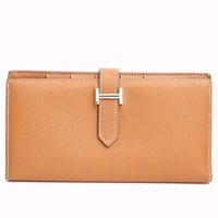 HERMES Bearn Soufflet Wallet Epsom Leather Gold #18815