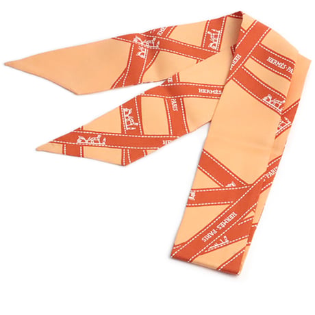 HERMES Twilly Scarf Silk Bolduc  Orange #19187