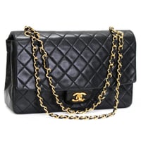 CHANEL Vintage Classic 27 Flap Bag Quilted Lambskin Black ＃75013