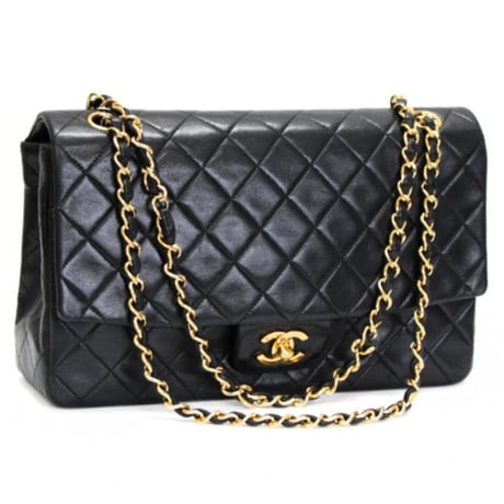 CHANEL Vintage Classic 27 Flap Bag Quilted Lambskin Black ＃75013