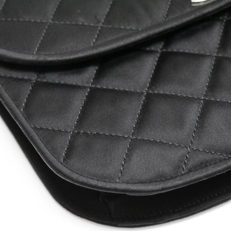 CHANEL Paris Limited Edition Half Moon Flap Bag Quilted Satin Black ＃74784