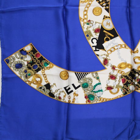 CHANEL Vintage Silk 100% Scarf Stole Blue #72494