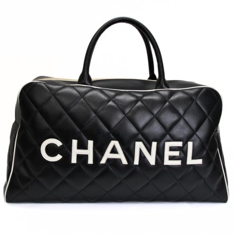 CHANEL Large Bowler Duffle Bag Quilted Leather Black #74564