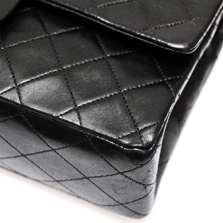 CHANEL Classic 23 Medium Double Flap Bag Quilted Lambskin Black ＃74958