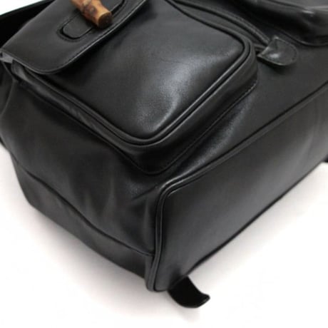 GUCCI Vintage Bamboo Handle Backpack Leather Black #71259