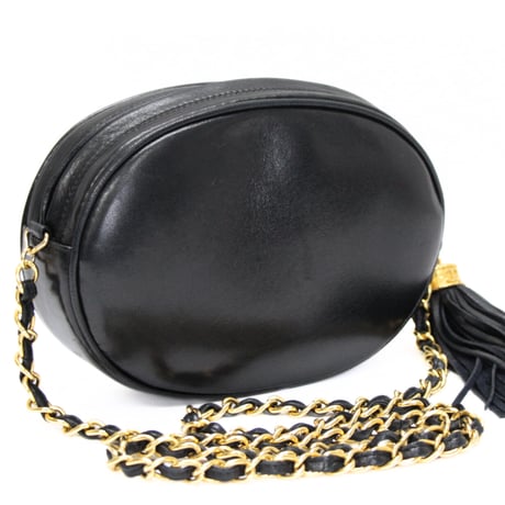 CHANEL Oval Shoulder Bag with Tassel Charm Lambskin Black #73182