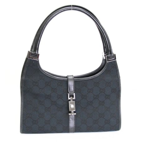GUCCI Small Jackie Bardot Hobo Bag GG Canvas Leather Black #75231