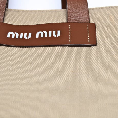 Miu Miu Canapa Handbag Canvas Beige 5BA176 #75111