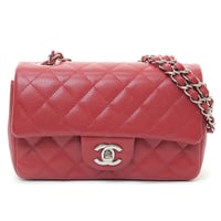 CHANEL Mini Rectangle Flap Bag Quilted Caviar Red #16794