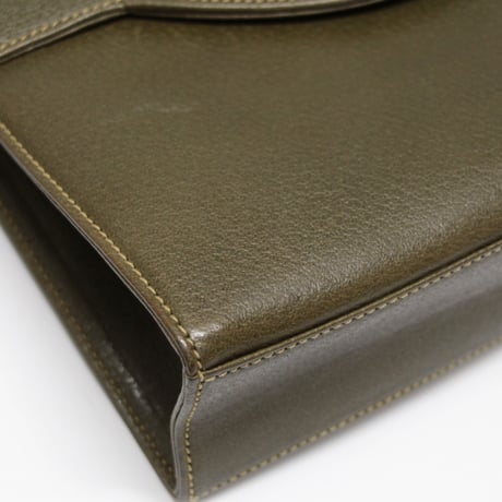 GUCCI Turn Lock Flap Shoulder Bag Leather Olive #75055