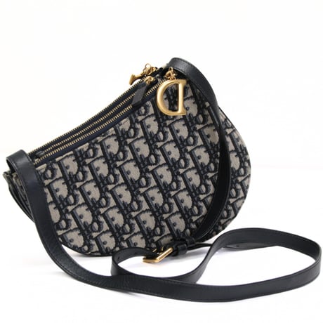 Christian Dior Saddle Pouch with Strap Oblique Canvas Navy #75317