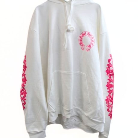 Chrome Hearts Horseshoe Floral Cross Sleeve Hoodie White & Pink #30472