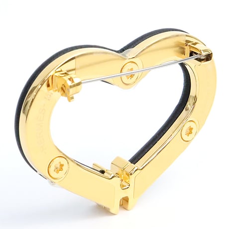HERMES Au Coeur du Faubourg Brooch Swift Leather Gold-toned Black ＃19256