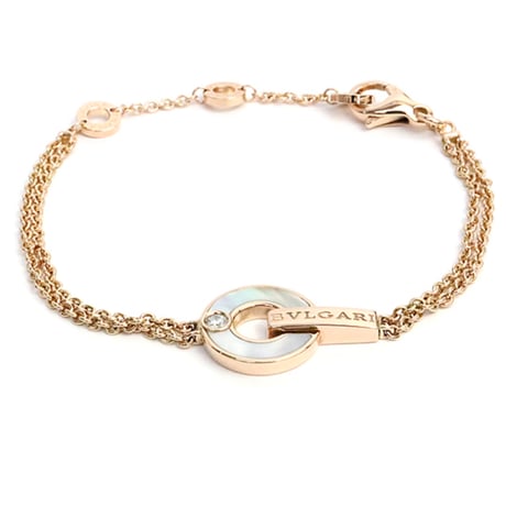 BVLGARI Openwork Bracelet 18K Pink Gold Diamond Mother-of-Pearl #17925