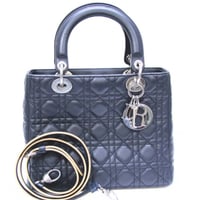 Christian Dior Medium Lady Dior Handbag Cannage Leather Navy #75313