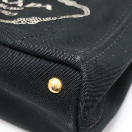 PRADA Mini Canapa Handbag Canvas Black 1BG439 #75040