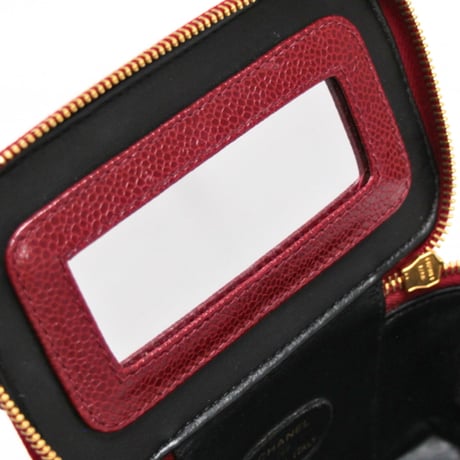 CHANEL CC Logo Mini Vanity Bag Caviar Red #75286