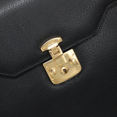 GUCCI Medium Lady Lock Top Handle Bag Leather Black #72787