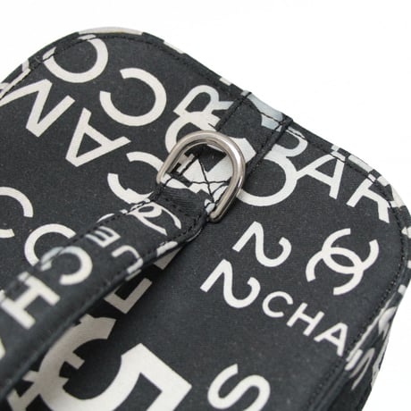 CHANEL By The Sea Line Logo Vanity Bag Canvas Black #72784