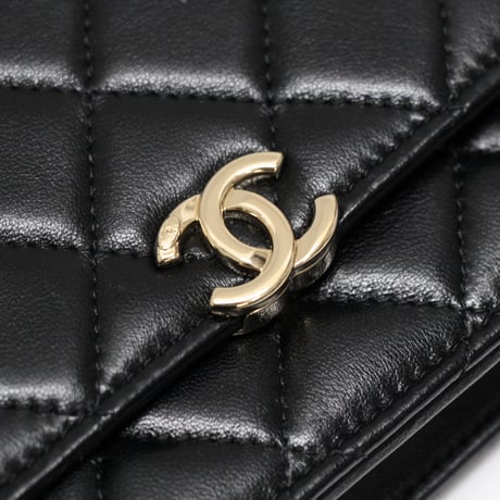 CHANEL Top Handle Flap Wallet on Chain Quilted Lambskin Black #74834