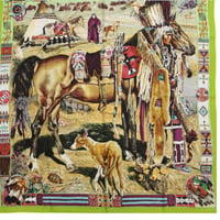 HERMES Carre 90 Silk 100% Scarf Stole "Les Cheyennes" #74822