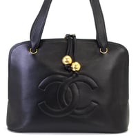 CHANEL CC Ball Charm Tote Bag Lambskin Black #69990