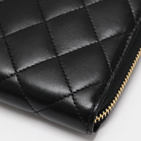 CHANEL Zip-around Wallet Quilted Lambskin Black #75056