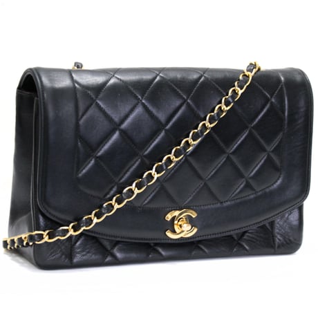 CHANEL Diana 25 Medium Flap Bag Quilted Lambskin Black ＃73993