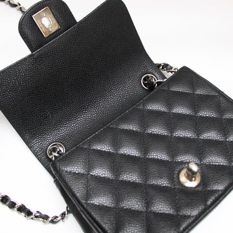 CHANEL Mini Square Flap Bag Quilted Caviar Black #72908