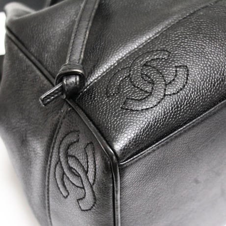 CHANEL CC Logo Drawstring Bucket Bag Caviar Black #74708
