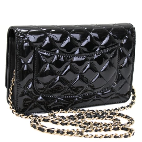 CHANEL Wallet on Chain Bag Quilted Patent Black #74436
