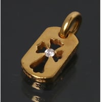 22K Dog Tag Tiny Cut Out Cross with Diamond #103436